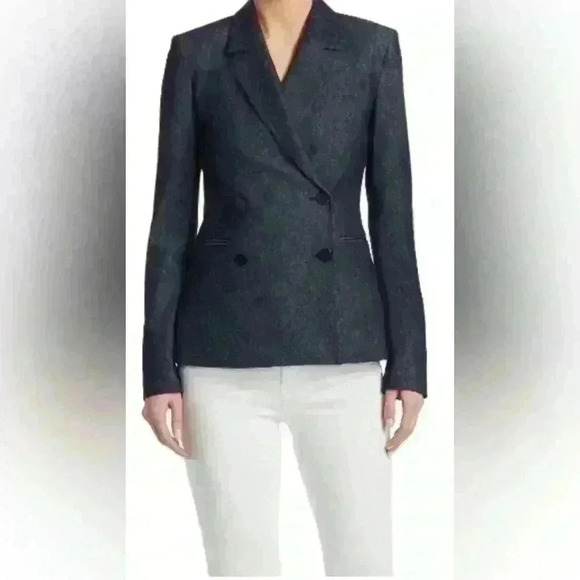 🔥🔥 NWOT Theory Double Breasted Deadstock Denim Coat Blazer Dark Blue 00 Jacket - Picture 9 of 16